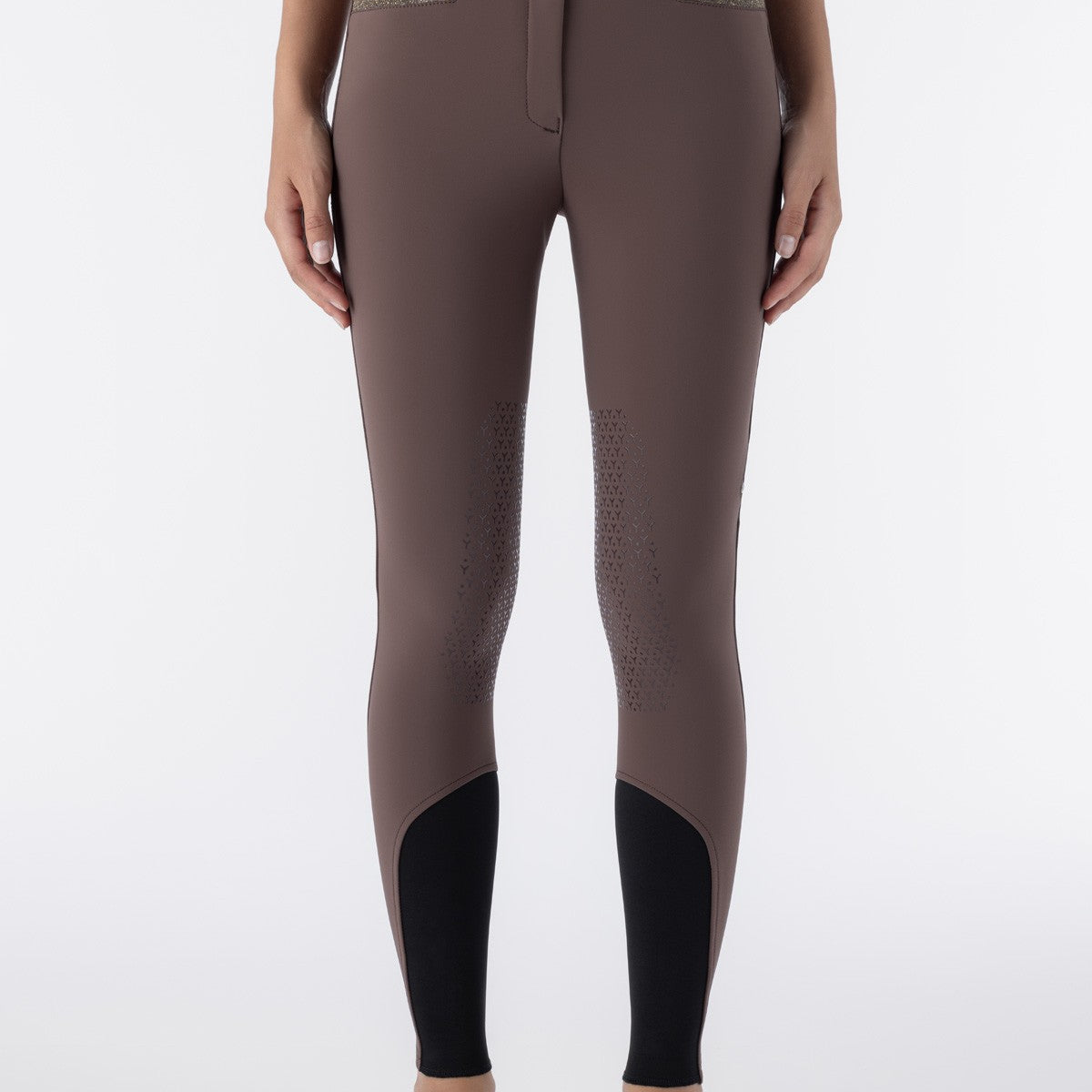 Equiline Damen Reithose Knee Grip Hoher Bund Crystalek Cocoa Powder