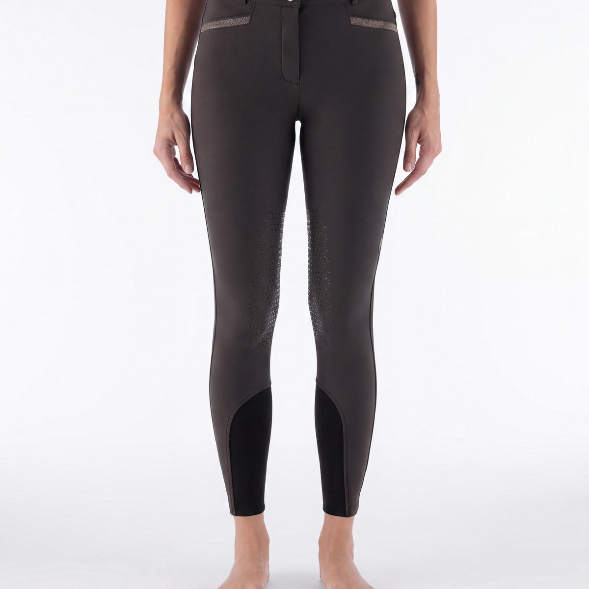Equiline Damen Reithose Knee Grip Hoher Bund Eqcrystalek Coffee Bean