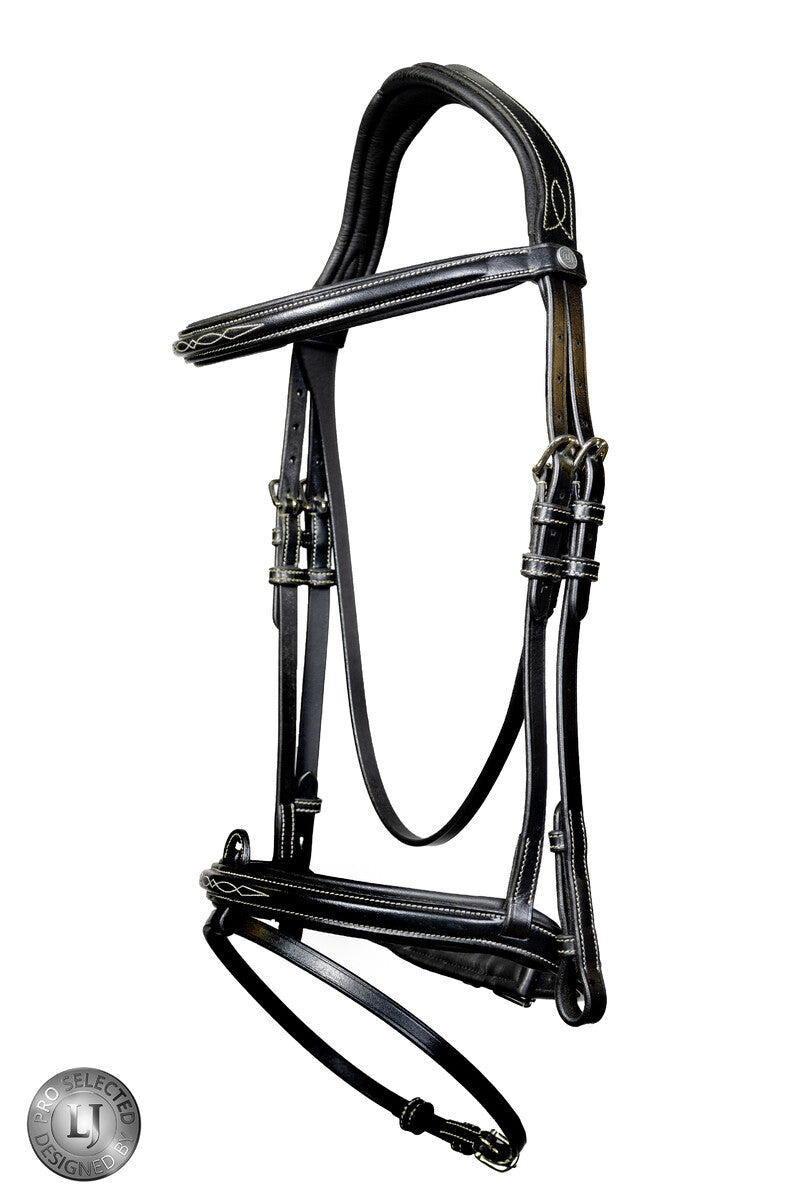 LJ Leathers Pro Selected Trense mit kombiniertem reithalfter Heritage Schwarz