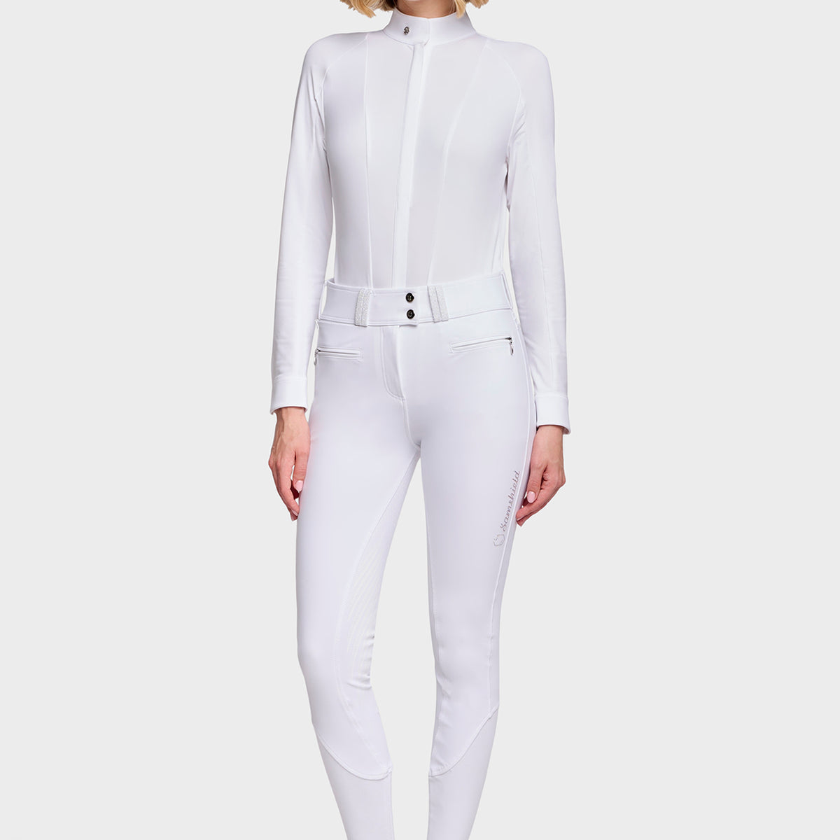 Samshield Pantalon d'Équitation Full Grip Femme Claranova Taille Extra Haute Blanc