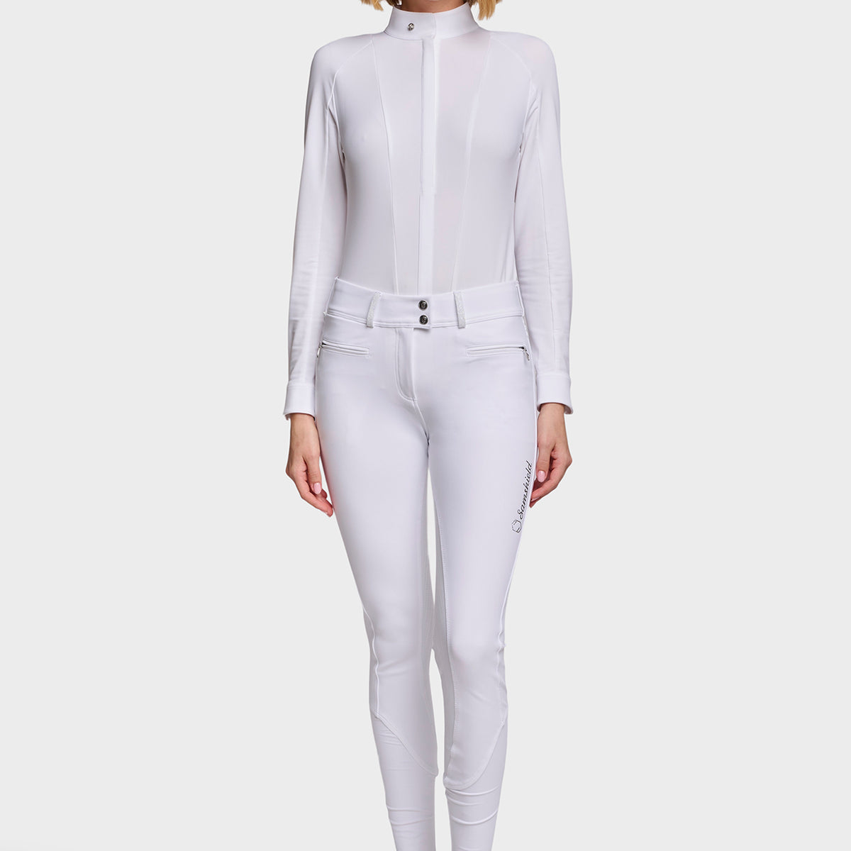 Samshield Pantalon d'Équitation Full Grip Femme Clara Crystal Fabric Blanc