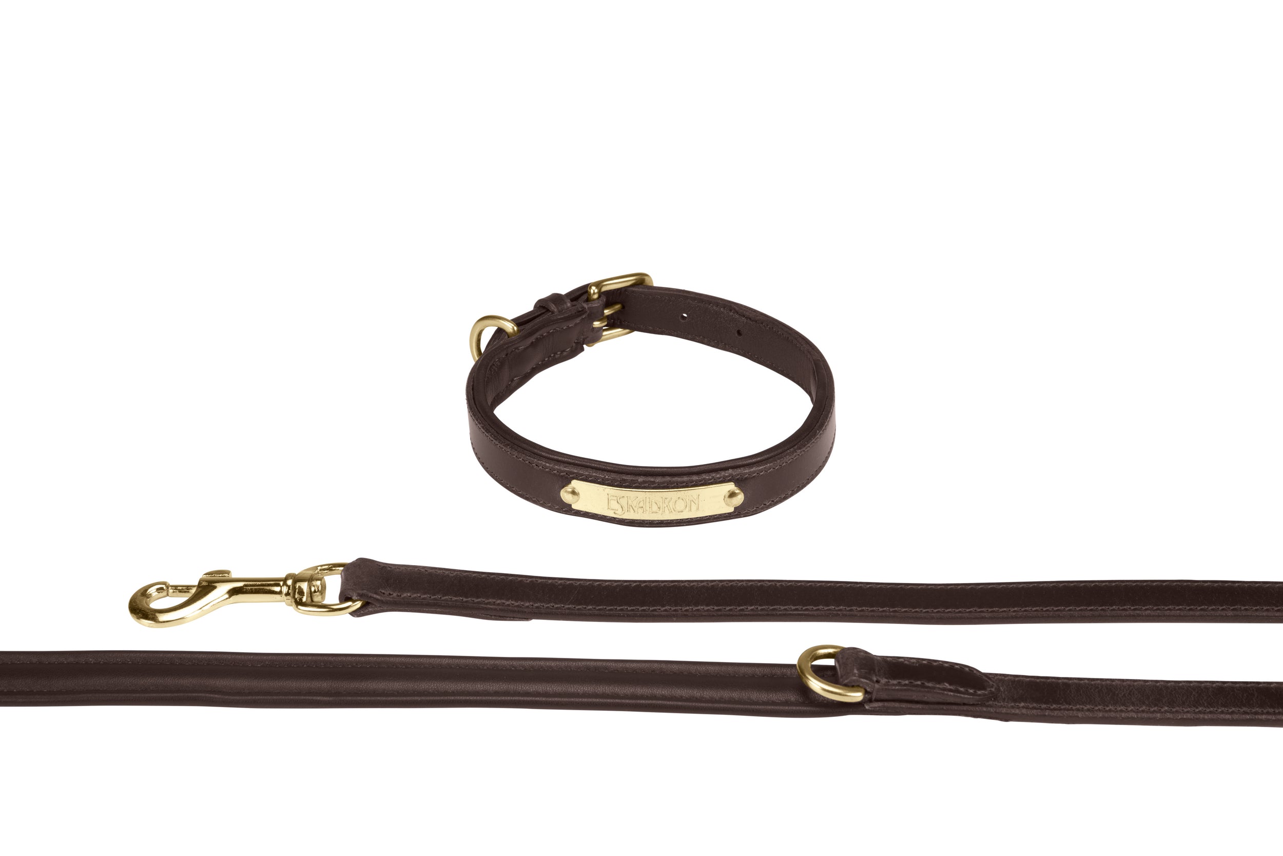Eskadron E-Dog lederen halsband en hondenriem Bruin