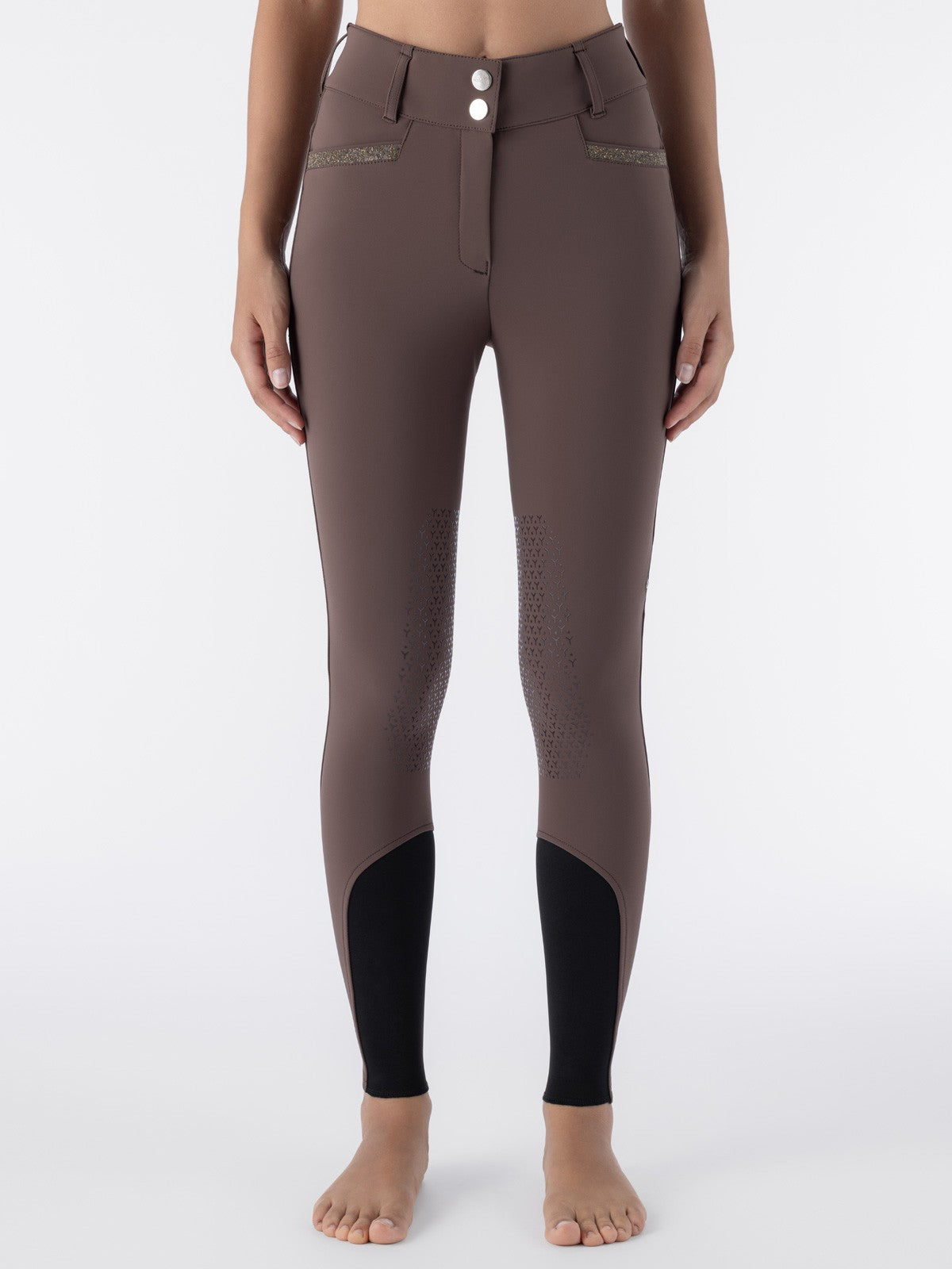 Equiline Pantalon d'Équitation Femme Knee Grip Taille Haute Crystalek Cocoa Powder