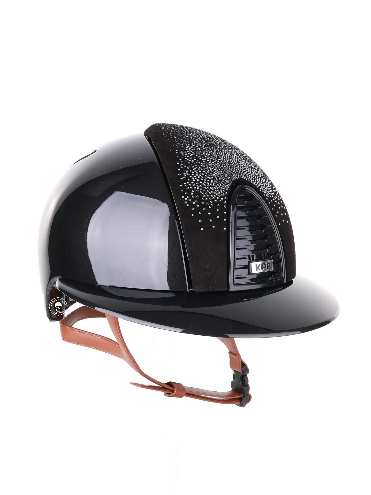 Kep Italia Reithelm Cromo 2.0 Shine Polo Schwarz RAW Frame Shaded Silver Insert Beige Kinnriemen