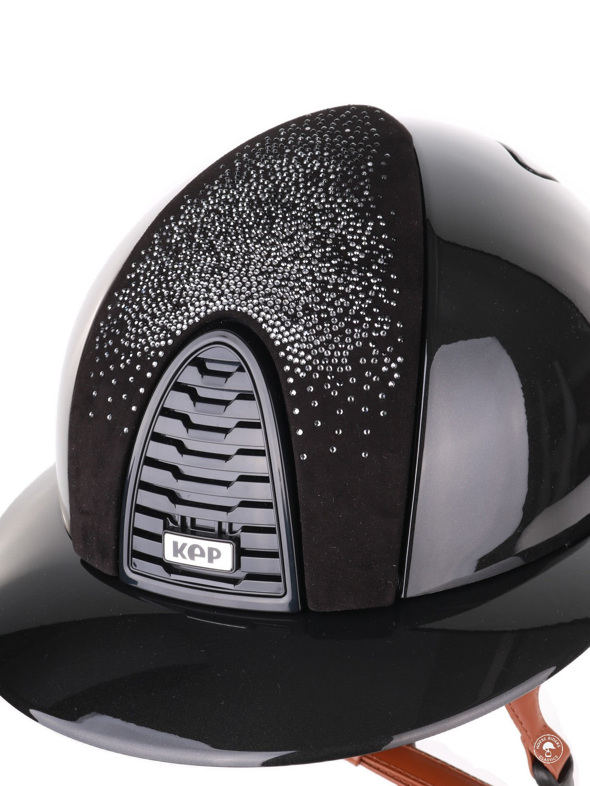Kep Italia Reithelm Cromo 2.0 Shine Polo Schwarz RAW Frame Shaded Silver Insert Beige Kinnriemen