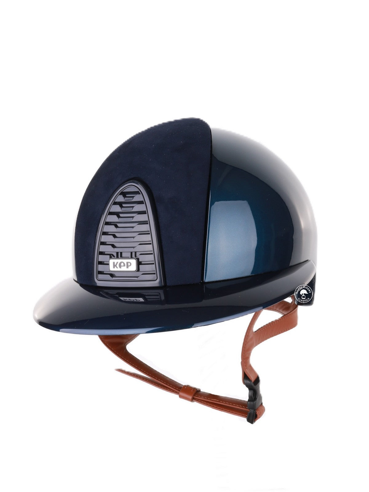 Kep Italia Paardrijhelm Cromo 2.0 Shine Polo Klep Blauw RAW Frame Suede Blue Insert Beige Kinband