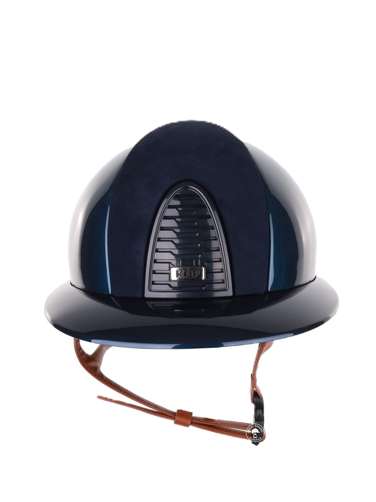 Kep Italia Paardrijhelm Cromo 2.0 Shine Polo Klep Blauw RAW Frame Suede Blue Insert Beige Kinband