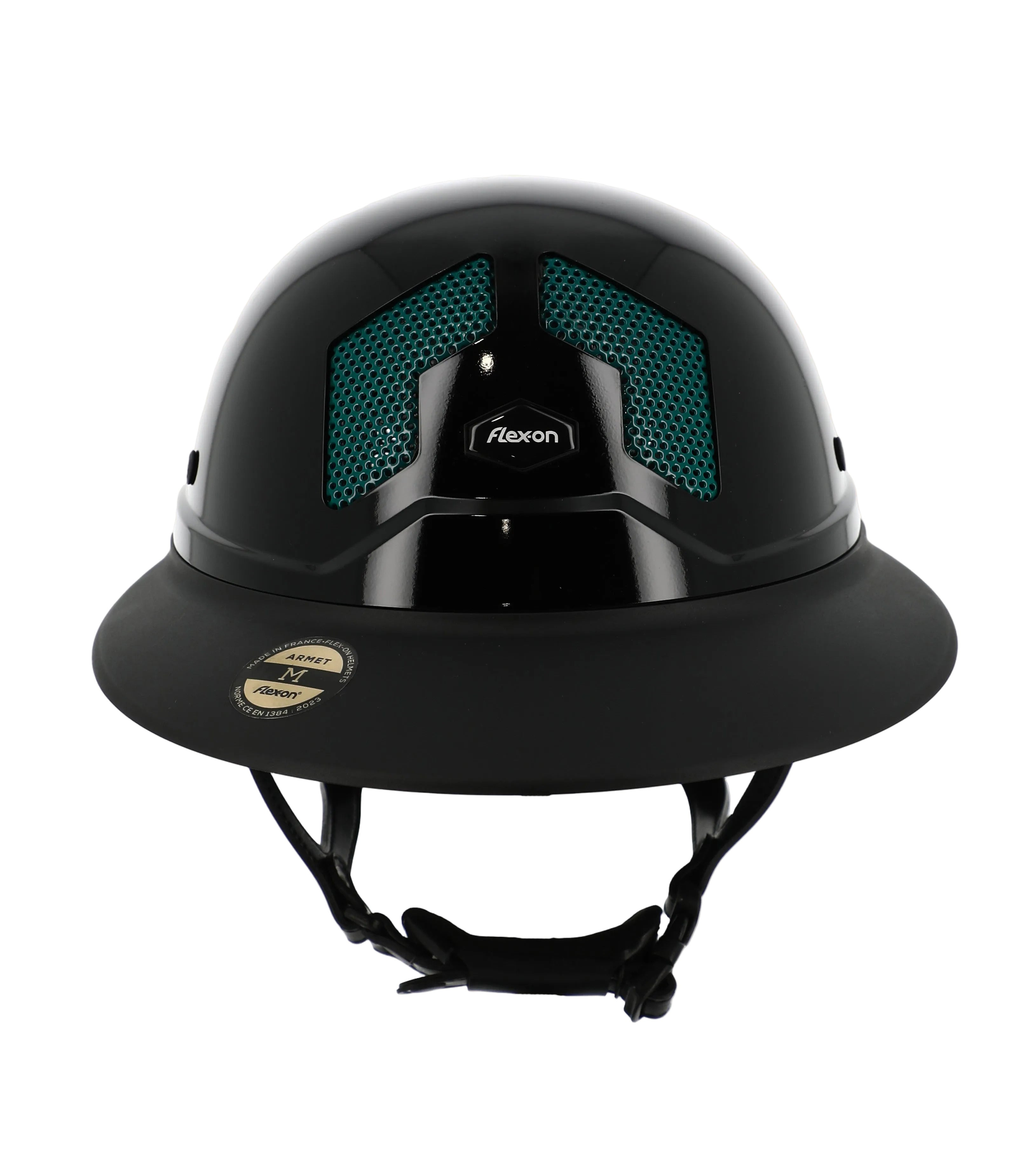 Flex-on Armet Paardrijhelm Star Angel Zwart Polo Klep Dark Green Grids Zwarte Kinband