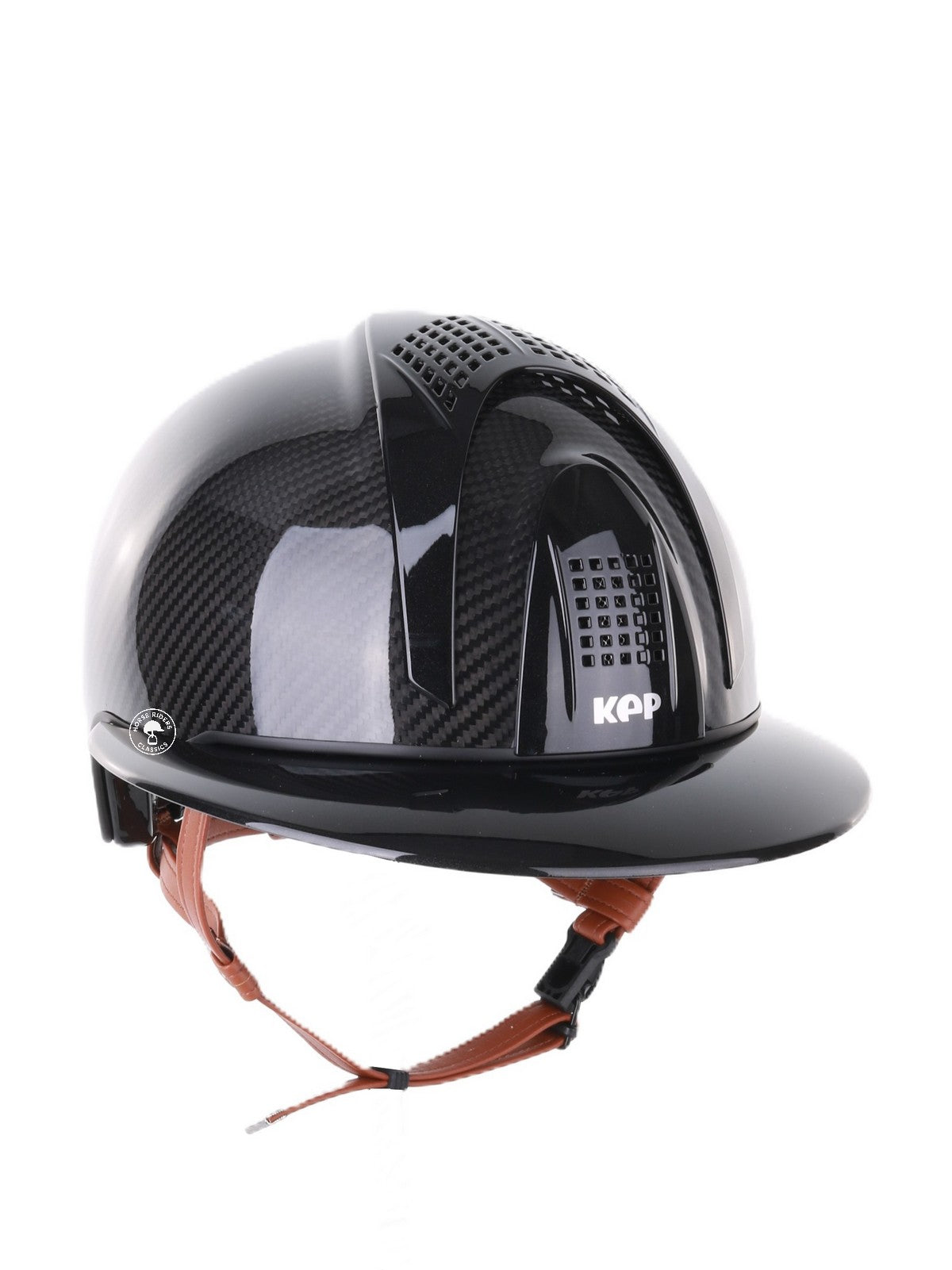 Kep Italia Paardrijhelm E-Light Carbon Polo Klep Zwart Beige Kinband