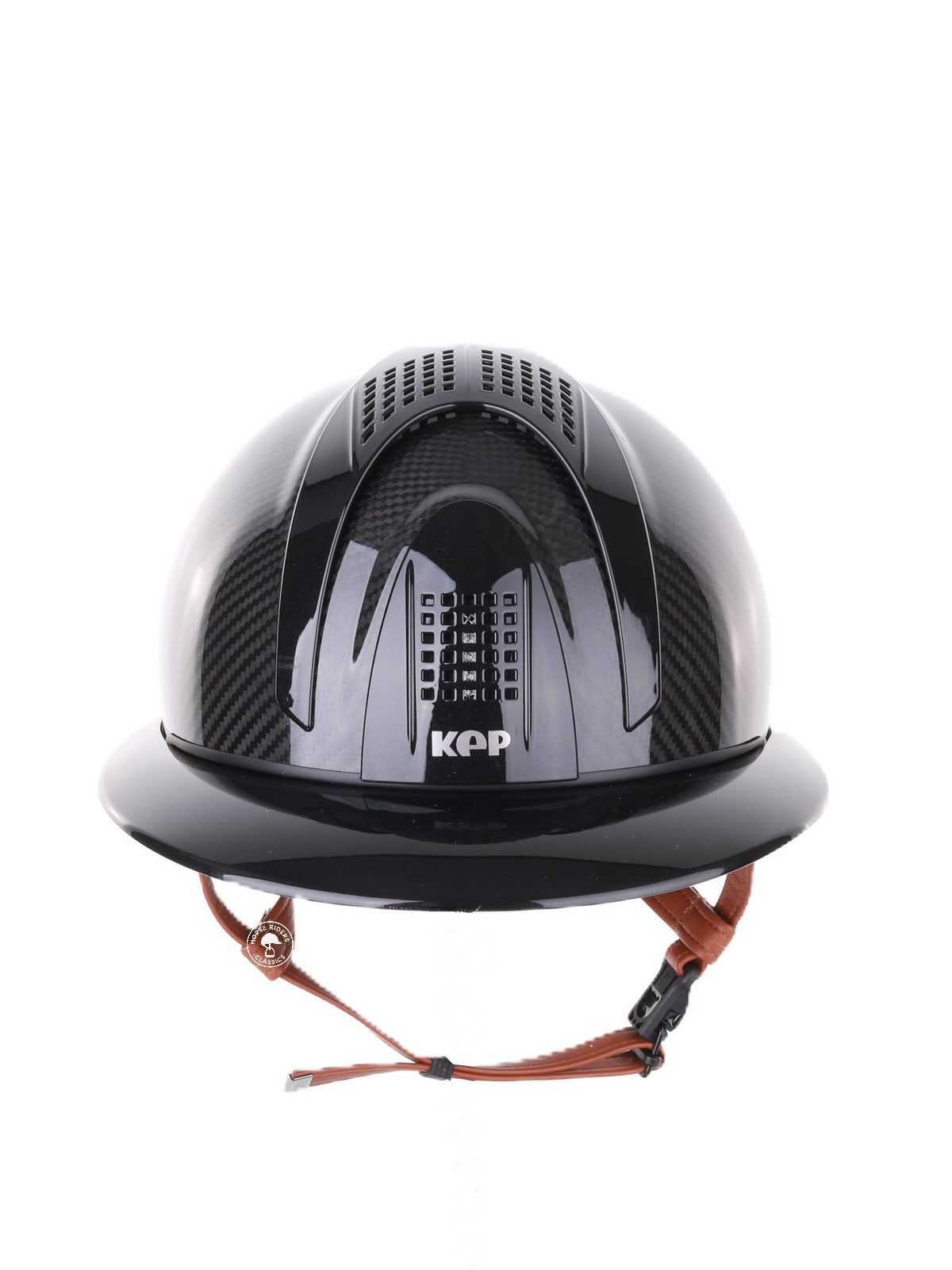 Kep Italia Paardrijhelm E-Light Carbon Polo Klep Zwart Beige Kinband