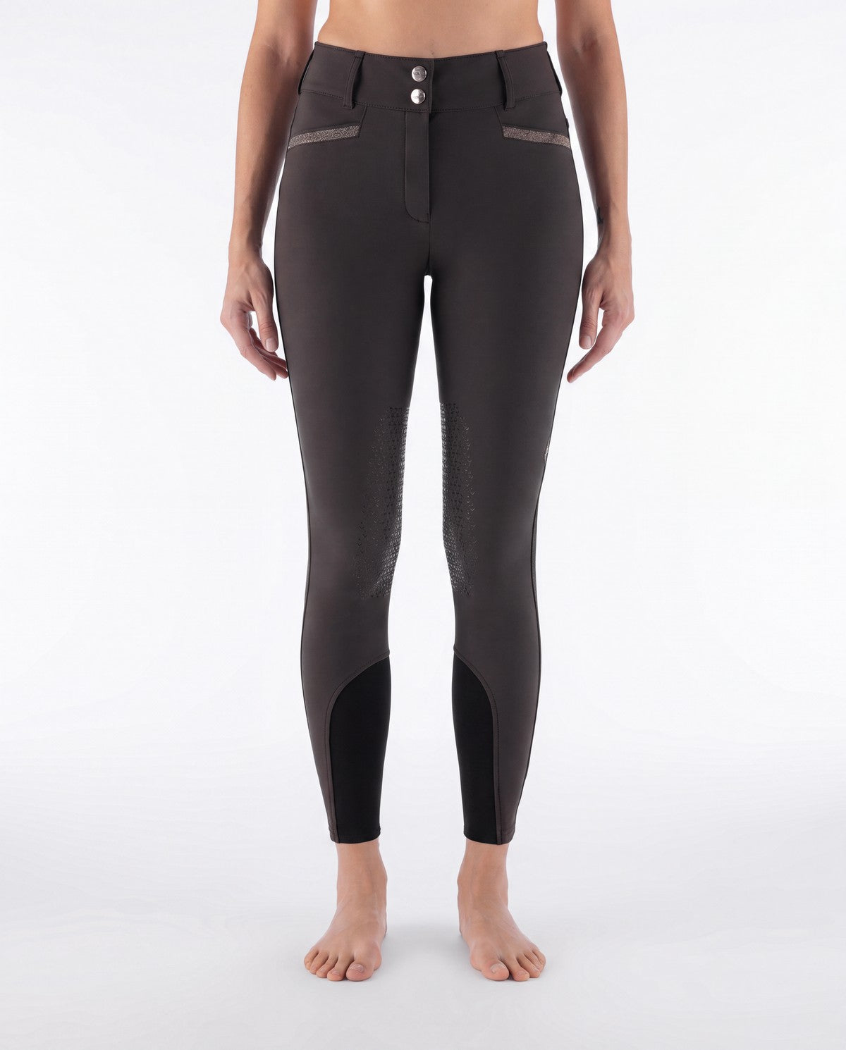 Equiline Damen Reithose Knee Grip Hoher Bund Eqcrystalek Coffee Bean