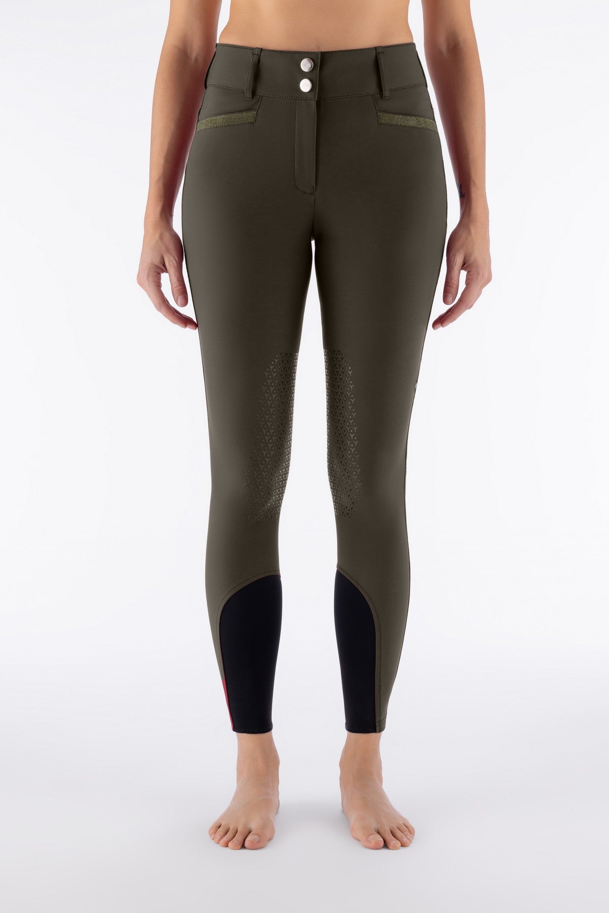 Equiline Damen Reithose Knee Grip Hoher Bund Eqcrystalek Olive Night