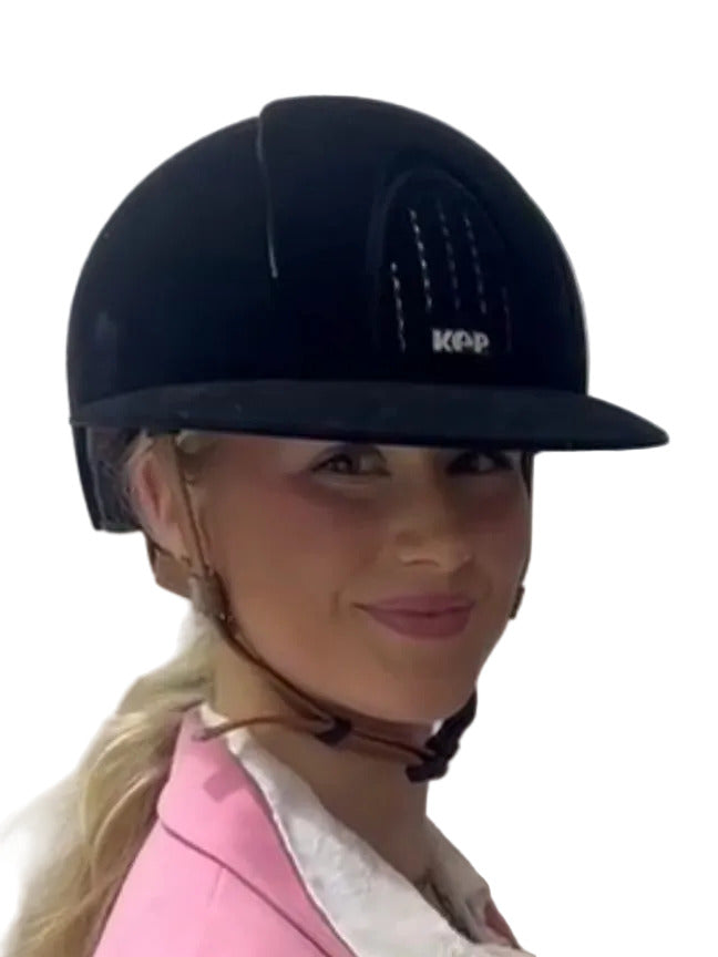 Kep Italia Paardrijhelm Smart Nova Velvet Polo Klep Beige Kinband Zwart