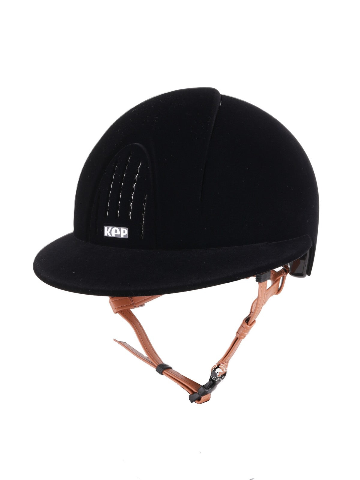 Kep Italia Paardrijhelm Smart Nova Velvet Polo Klep Beige Kinband Zwart