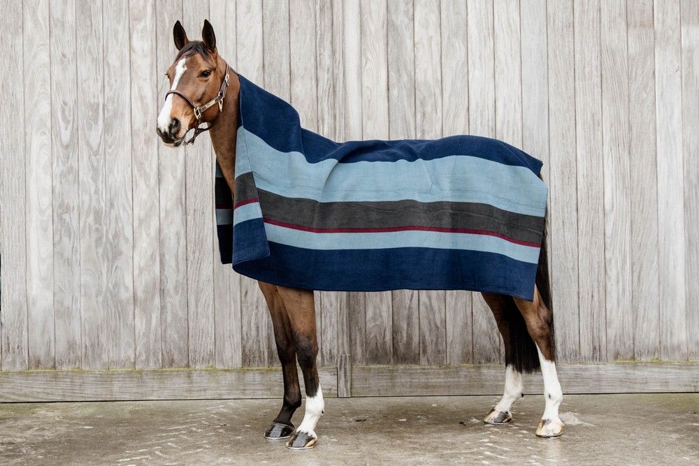 Kentucky Horsewear Heavy Fleecedecke Square Stripes navy/grau